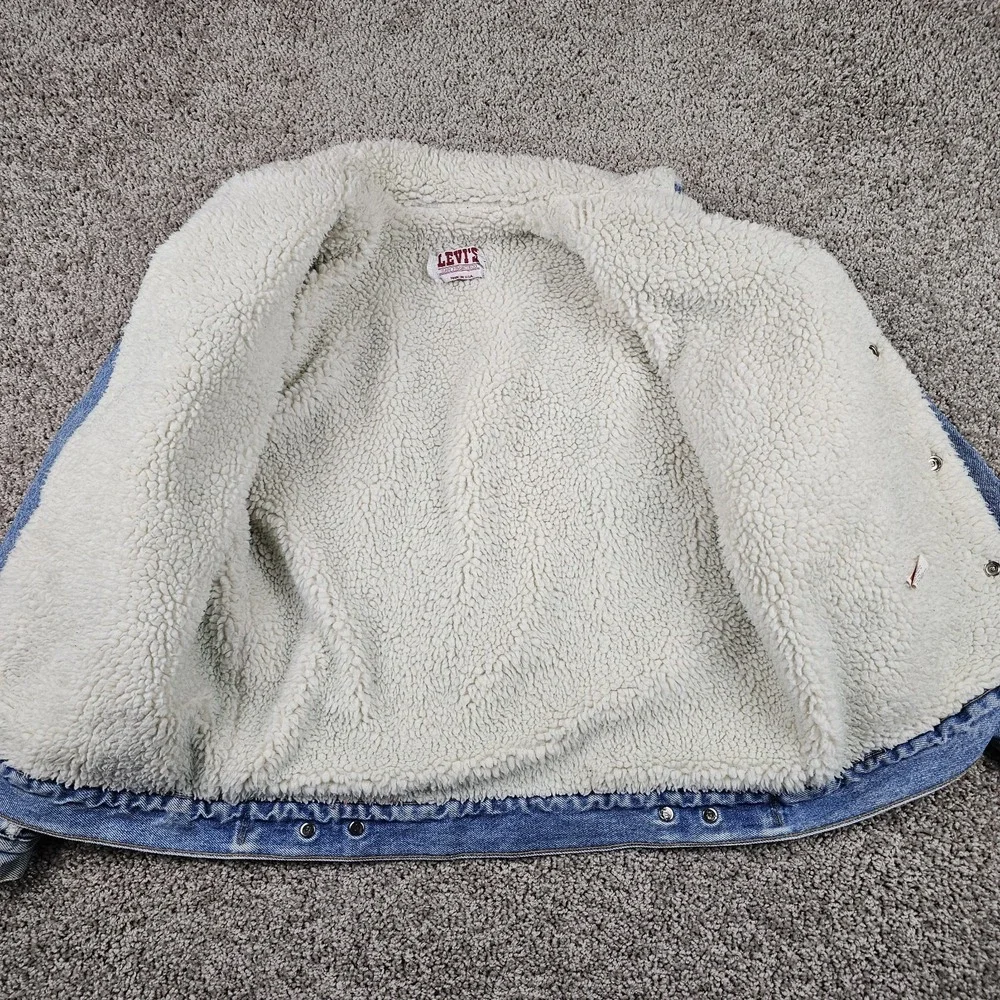Vintage Levis Denim Sherpa Bomber Jacket Mens Large Blue USA 80s 57509